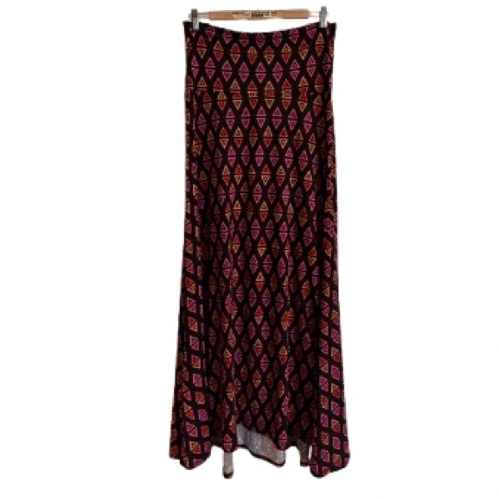 LuLaRoe Black Maxi Skirt with Pink Geometric Print - Size M